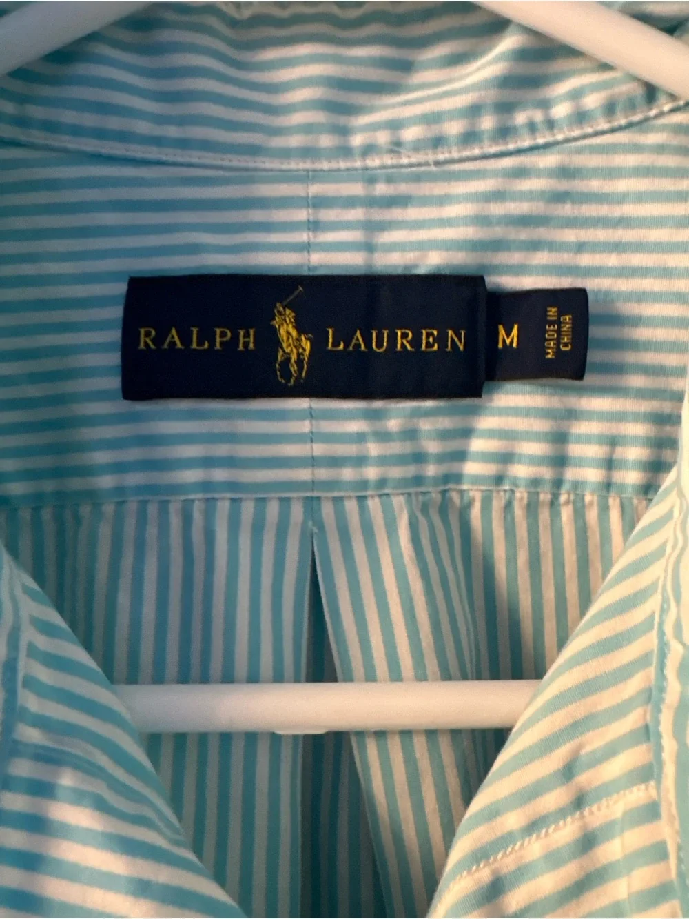 Ralph Lauren Light Blue and White Striped Short-Sleeve Button-Down Shirt